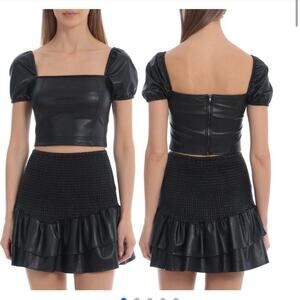 New Black Faux Leather Puff Sleeve Crop Top Avec Les Fillies Medium Short Sexy